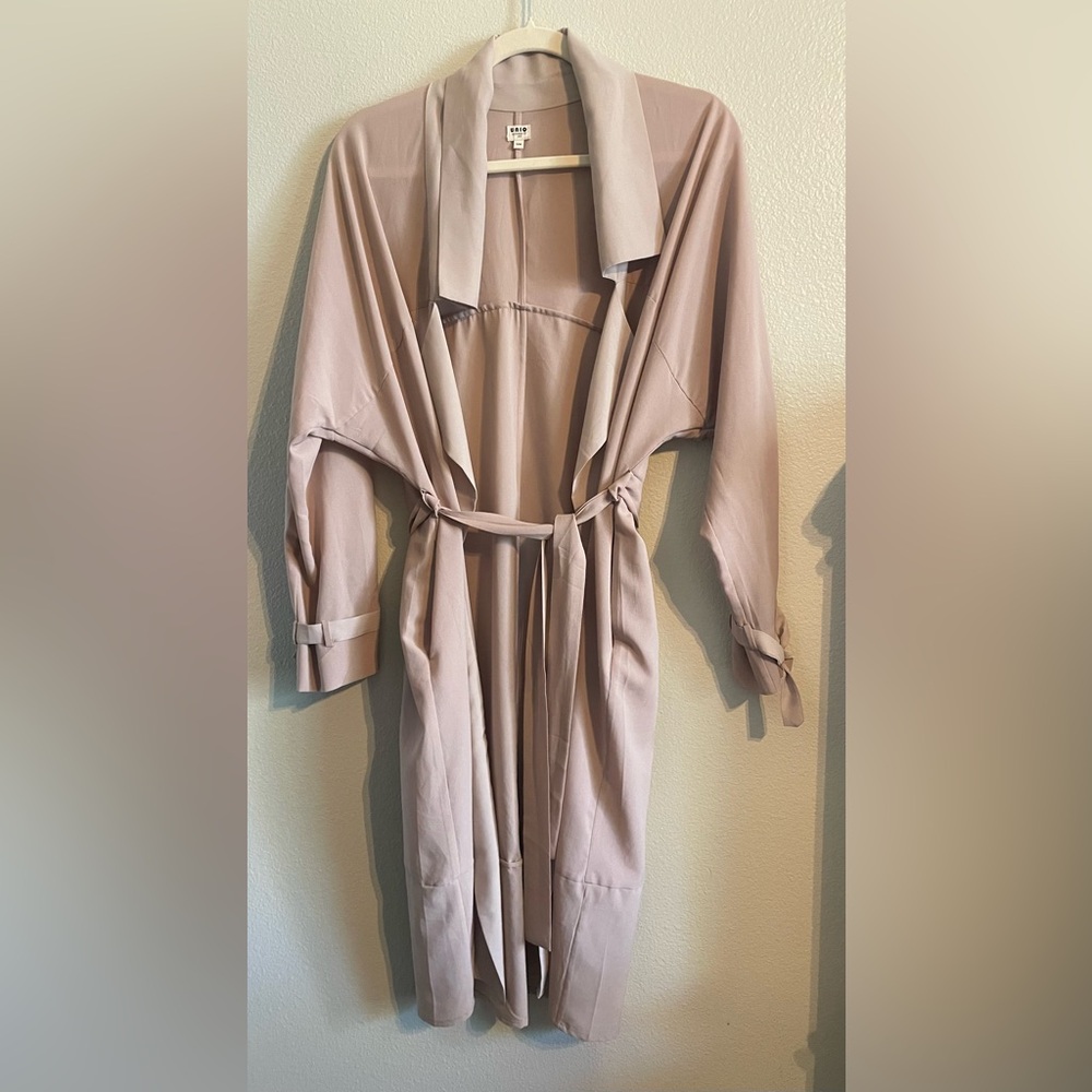 Uniq Light Beige Drap Front Sheer Coat